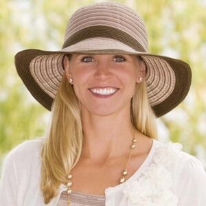 Wallaroo Hat Co Ginger Style Wide Brim UPF 50+ Browns & Cream Striped Sun Hat